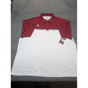 Russell Athletic Polo Shirt Mens 4XL White Maroon Dri-Power Colorblock Golf‎